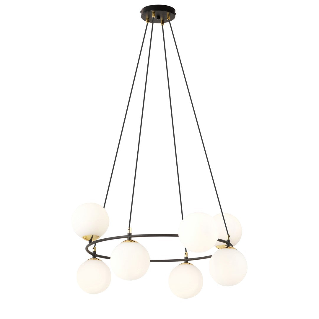 Lustra suspendata AZURA 8 neagra cu abajur opal