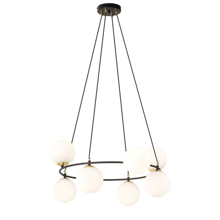 Lustra suspendata AZURA 8 neagra cu abajur opal