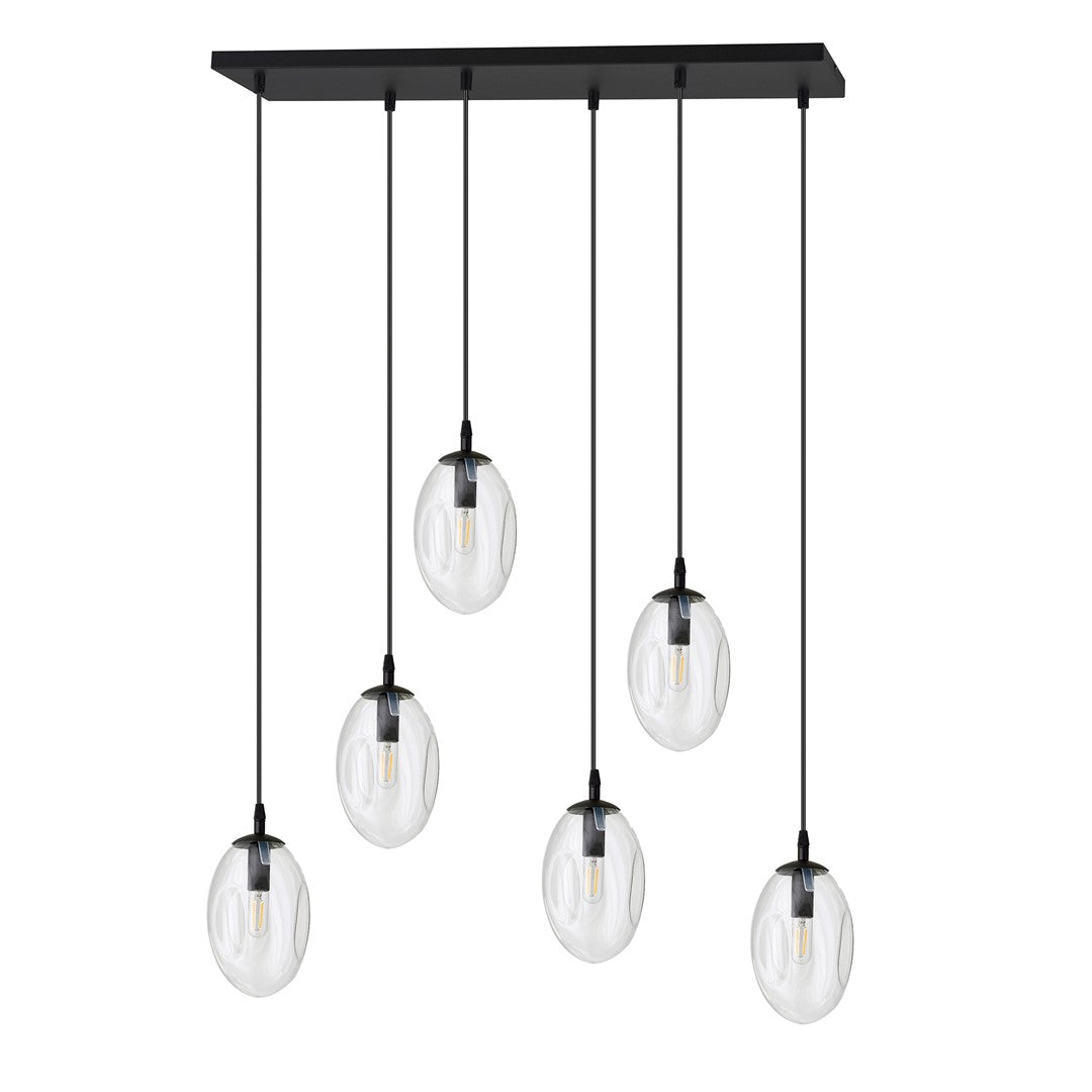 Lustra suspendata ASTRAL 6 neagra cu abajur transparent