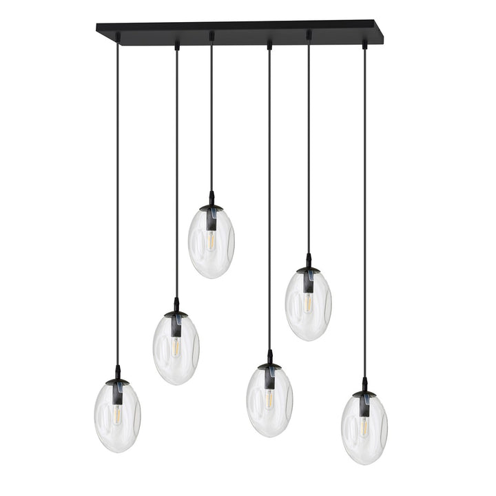 Lustra suspendata ASTRAL 6 neagra cu abajur transparent
