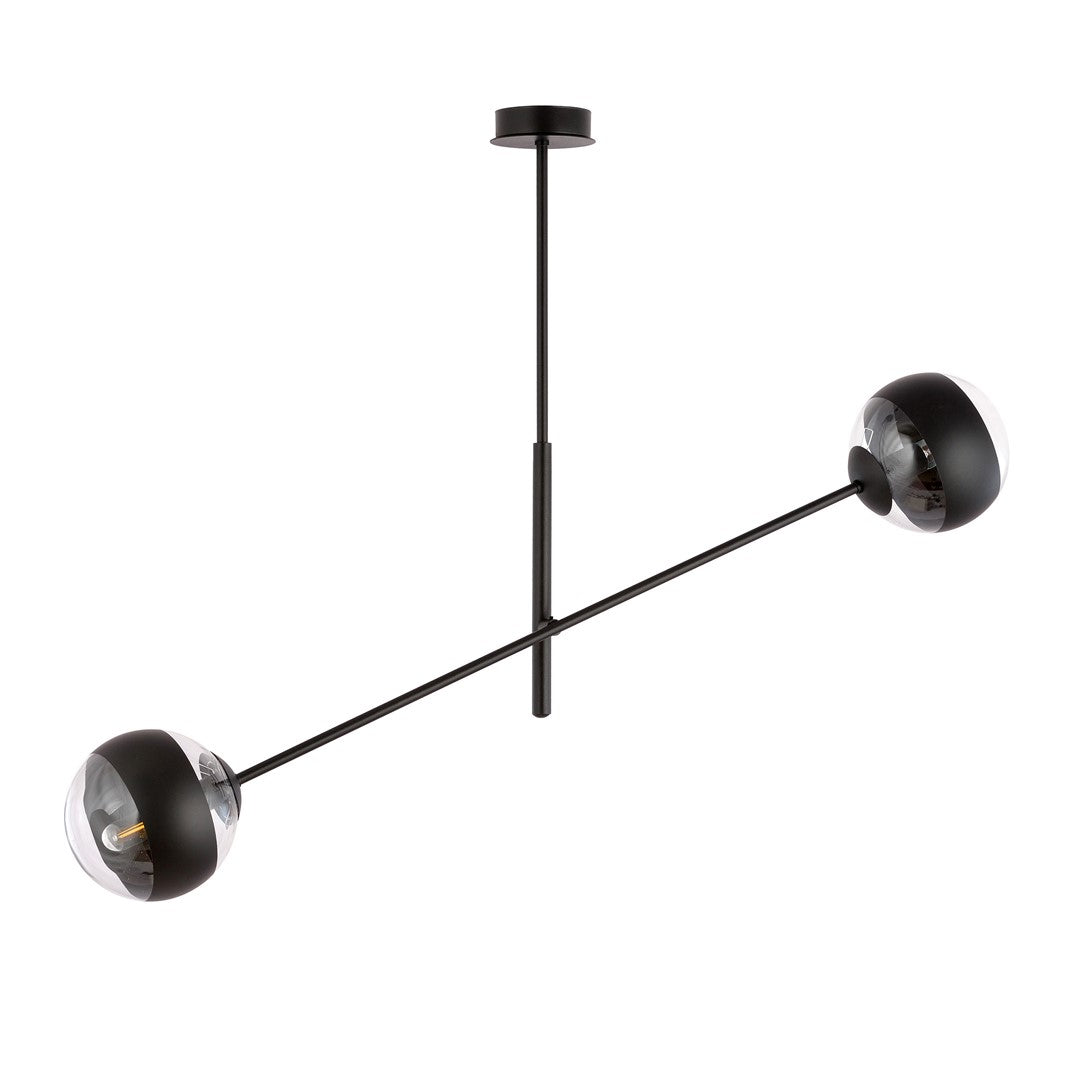 Lustra LINEAR 2 neagra cu abajur dungat