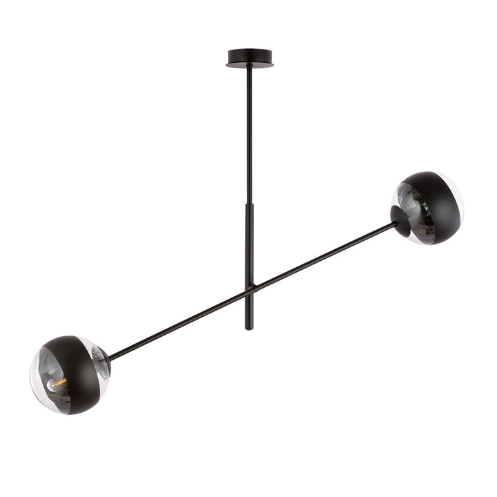 Lustra LINEAR 2 neagra cu abajur dungat