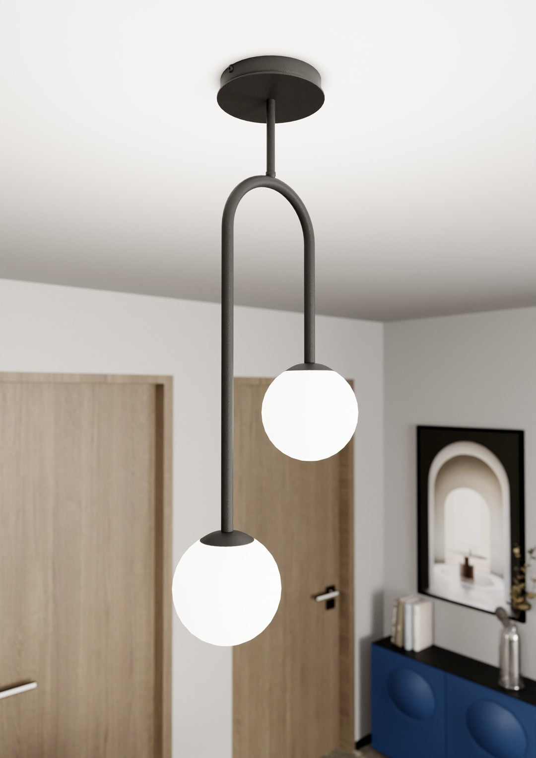 Lustra ATRIA 2 neagra cu abajur opal