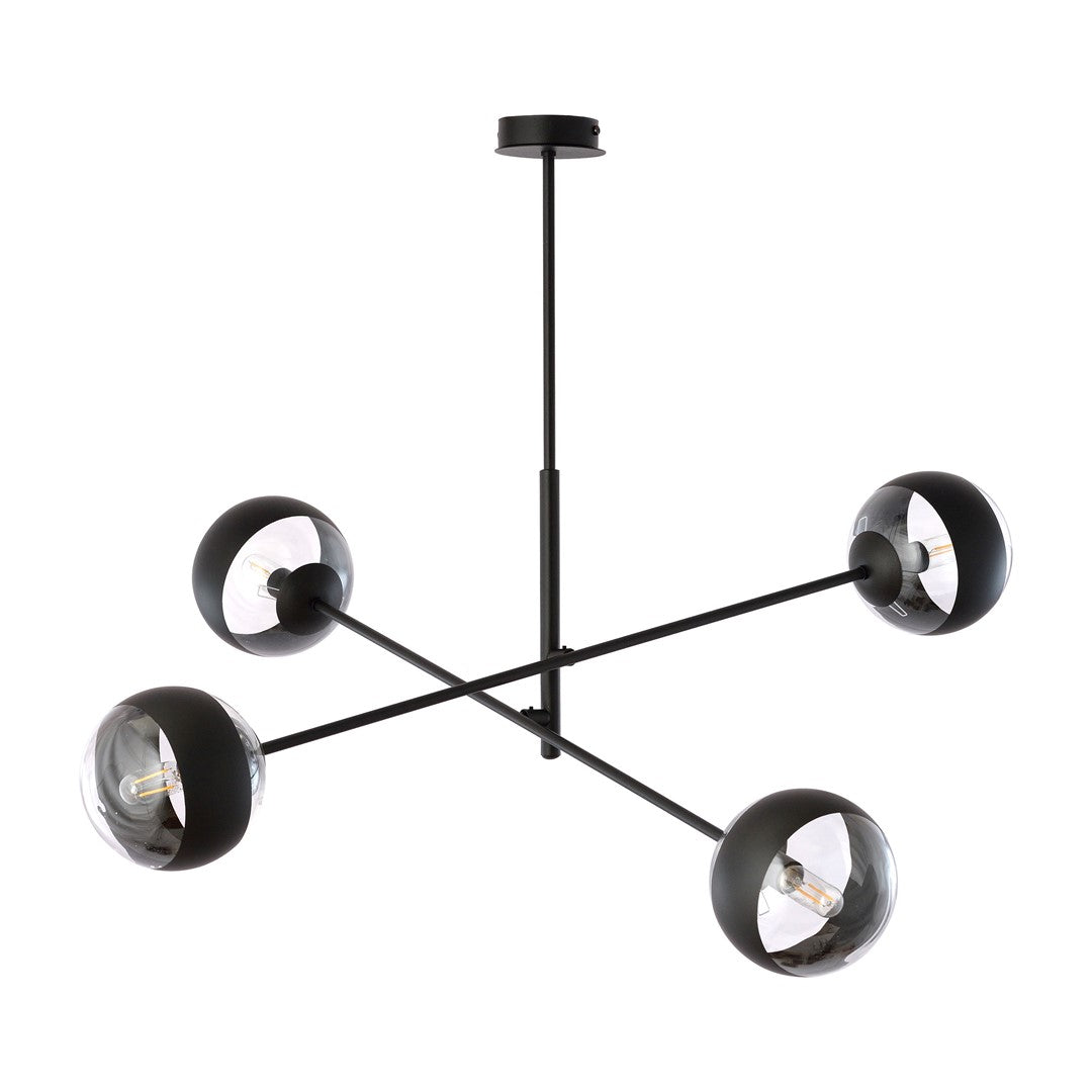 Lustra LINEAR 4 neagra cu abajur dungat