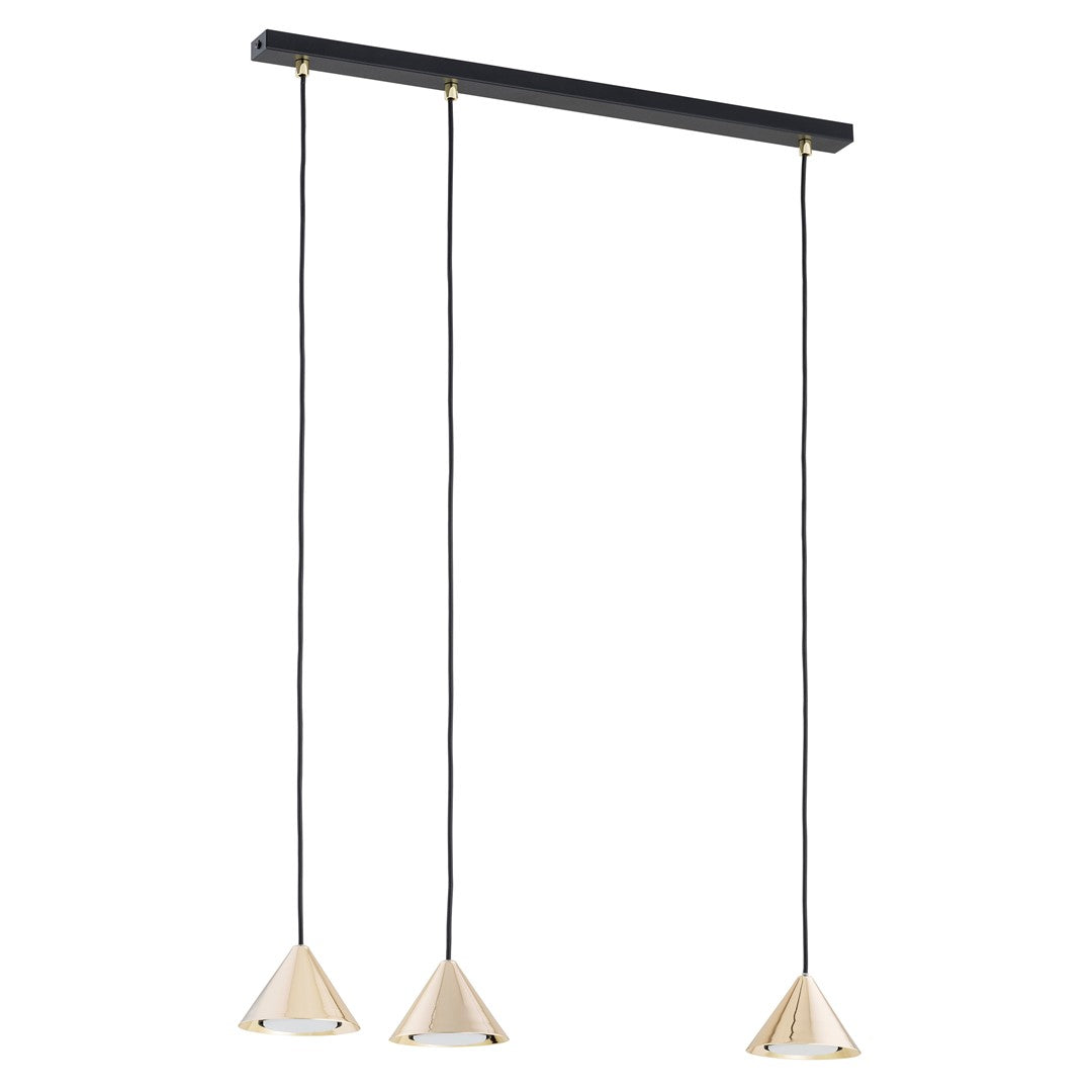 Lustra suspendata cu abajur conic ELIT 3 neagra cu auriu