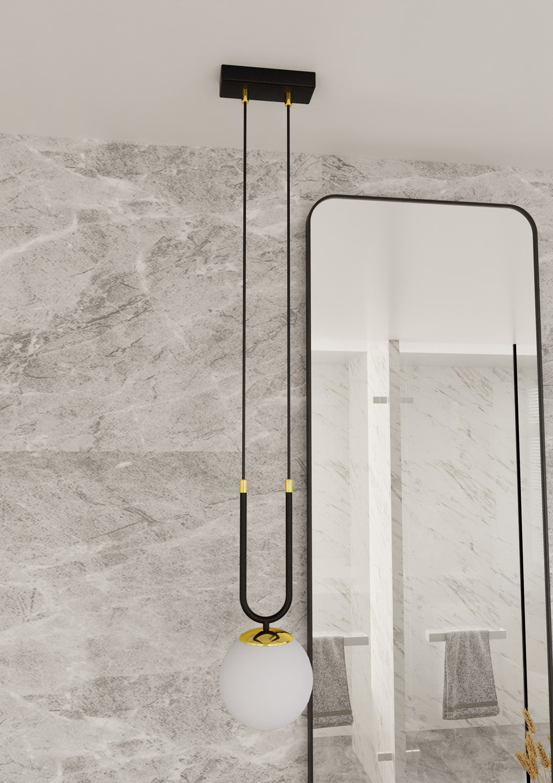 Pendul GLAM 1 negru cu abajur opal