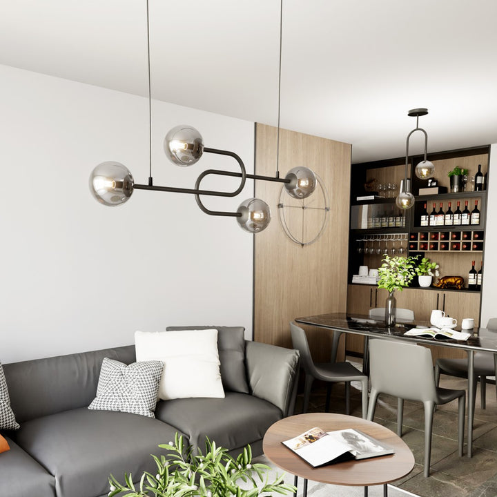 Lustra ATRIA 4 neagra cu abajur grafit
