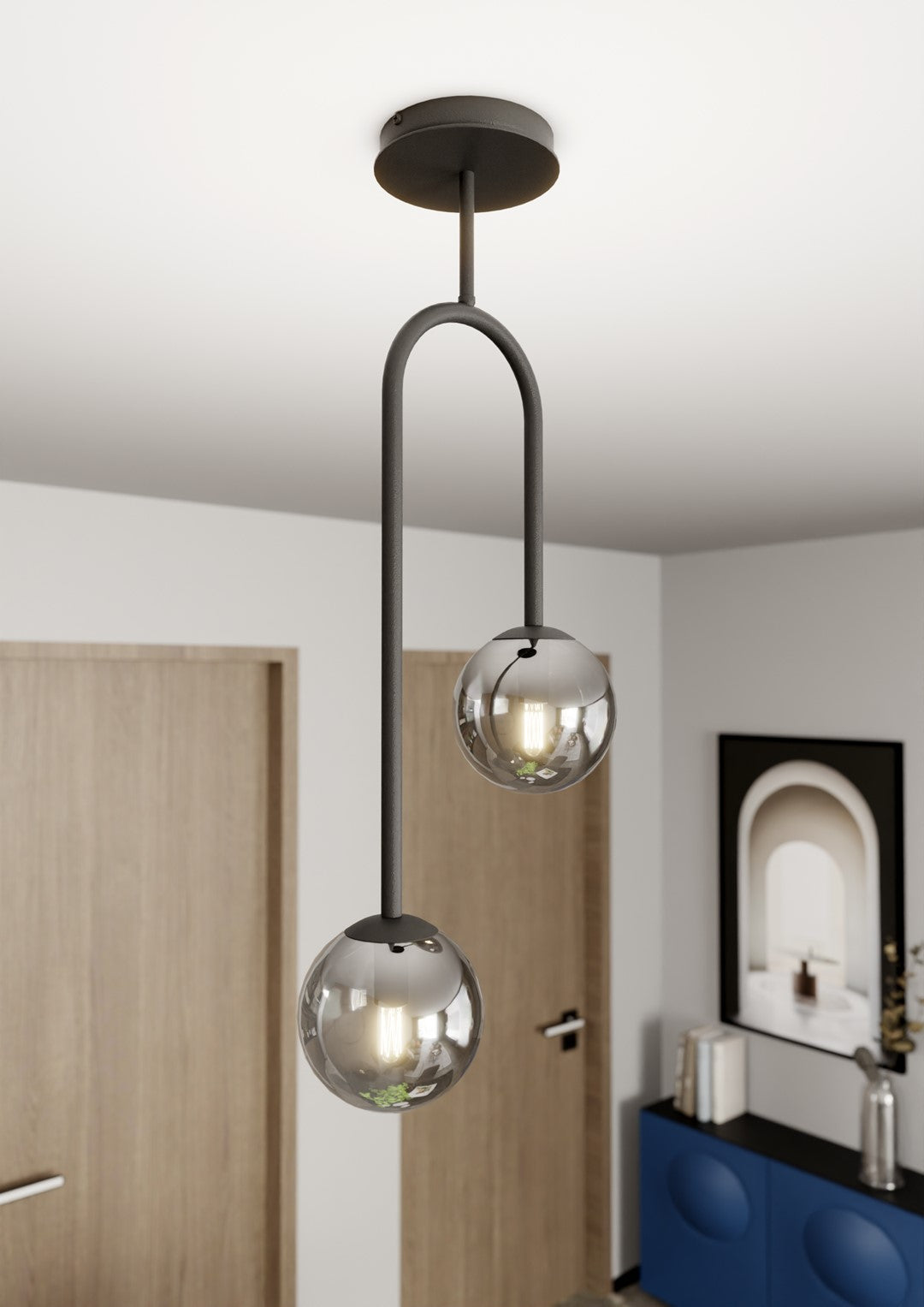 Lustra ATRIA 2 neagra cu abajur grafit