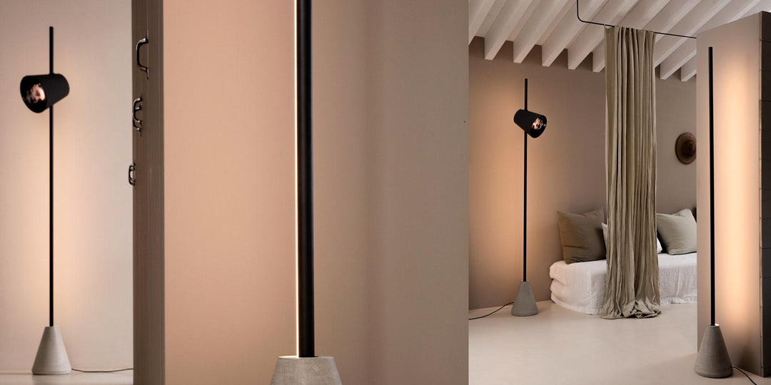 Lampadar minimalist in forma de tija iluminata cu loc pentru accesorii Cupido by Karman