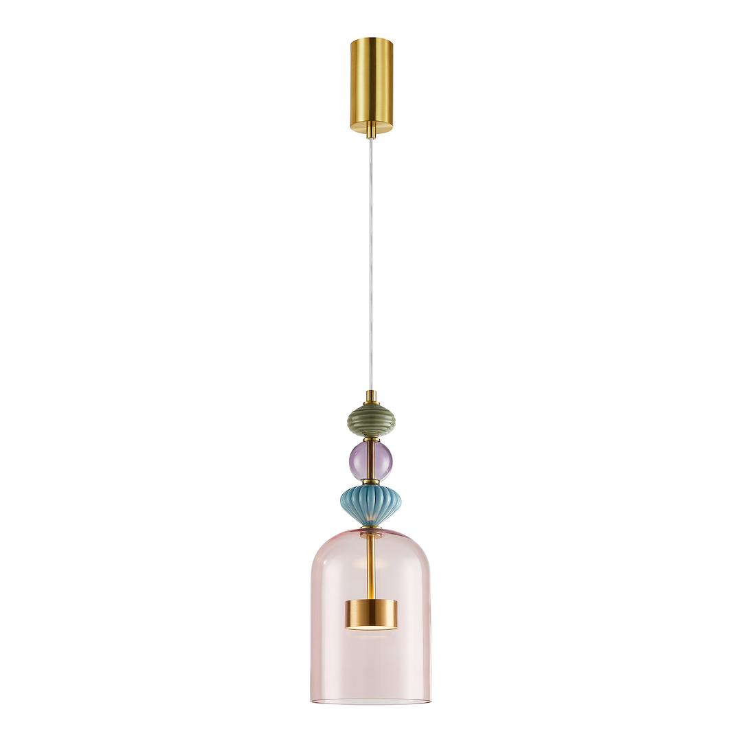 Pendul cu abajur din sticla ARTE 12W LED, dia. 16 cm alama