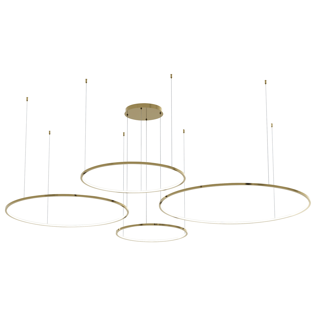 Lustra suspendata cu 4 cercuri Saturno aurie 120W LED