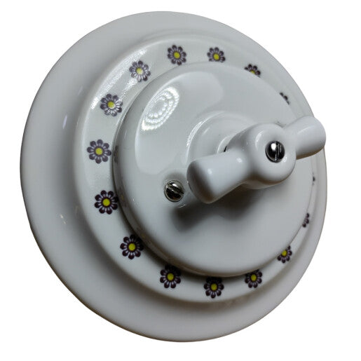 Rama ceramica incastrata simpla alba cu flori bordo-galbene
