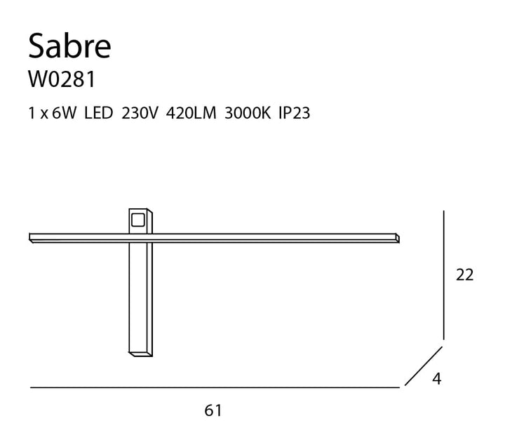 Aplica de perete Sabre 61 Cm negru Ip23 Maxlight W0281