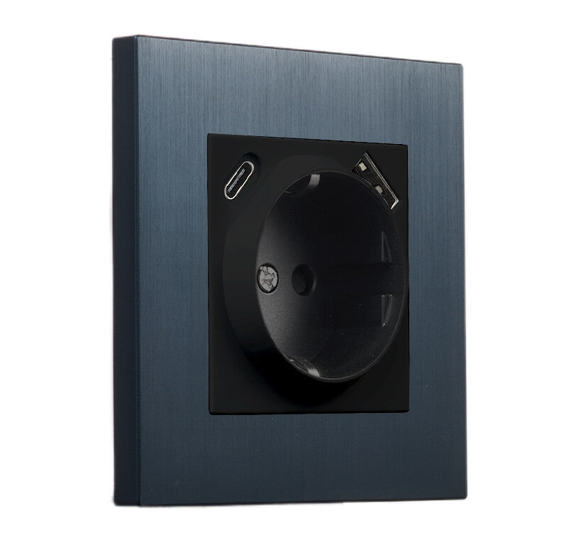Priza Schuko + USB + USB-C albastru inchis periat