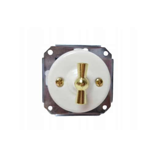 Intrerupator ceramic incastrat dublu/interrupator alb cu buton auriu