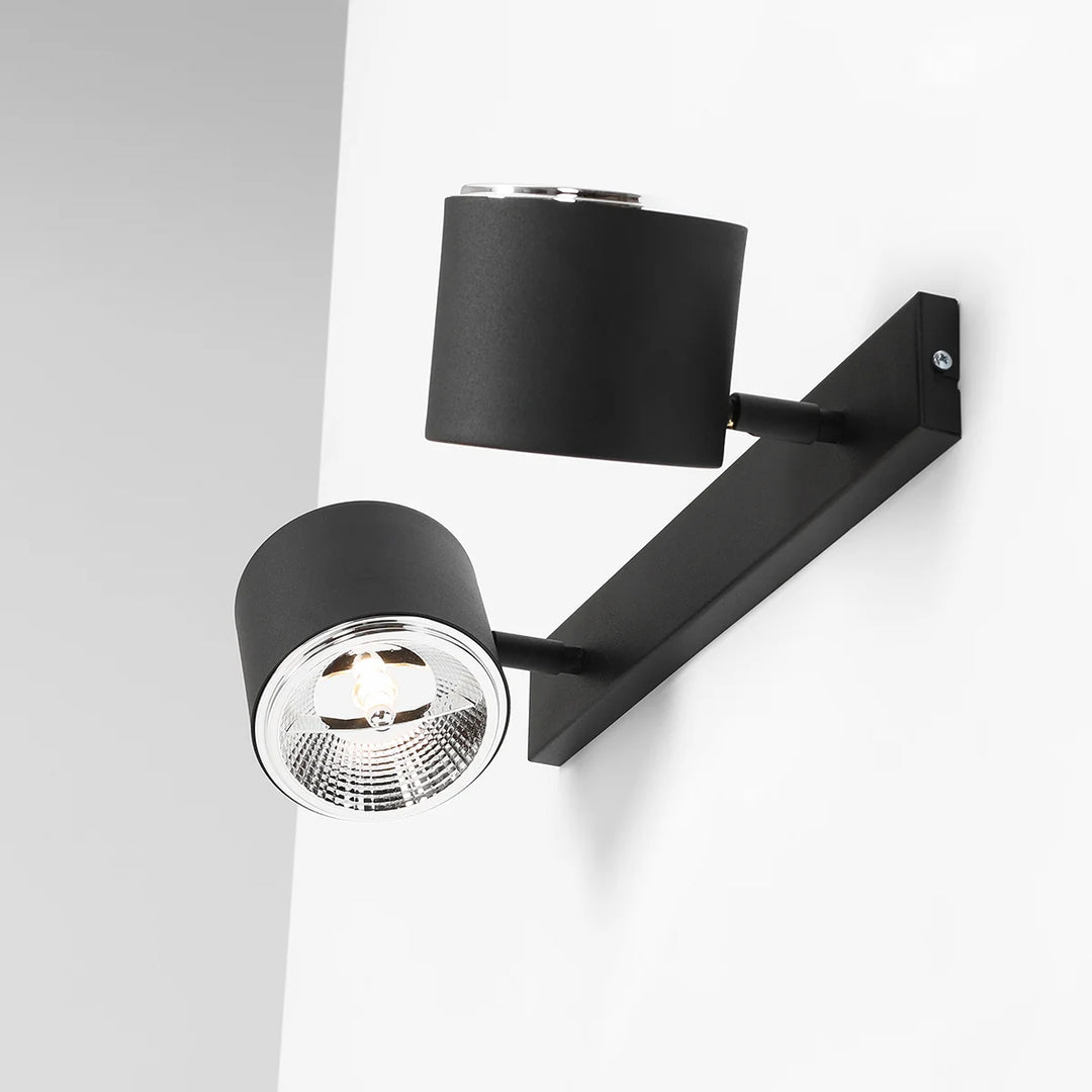 Aplica neagra de perete cu doua spoturi cilindrice Bot by Aldex