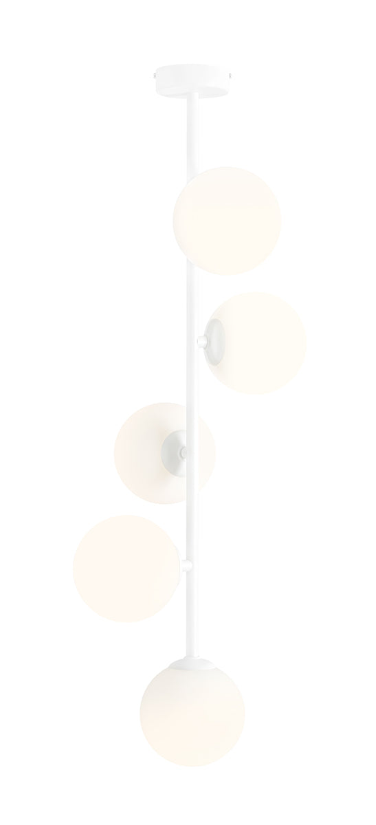 Lustra alba cu 5 abajururi asezate pe o tija verticala Libra by Aldex