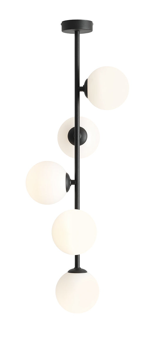 Pendul cu 5 abajururi albe pe o tija verticala Libra by Aldex
