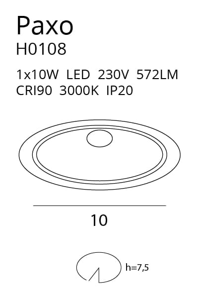 Spot incastrat PAXO LED 10W IP65 Culoare alba + INEL DECORATIV Alb MAXLIGHT H0108