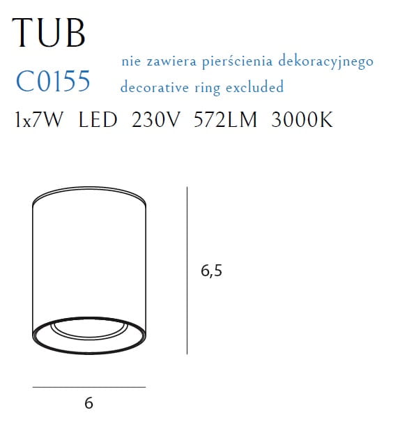 Downlight TUB Alb + INEL DECORATIV Alb RC0155/C0156 MAXLIGHT C0155