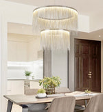 Lustra rotunda creativa argintie cu lanturi Tasel Led 2